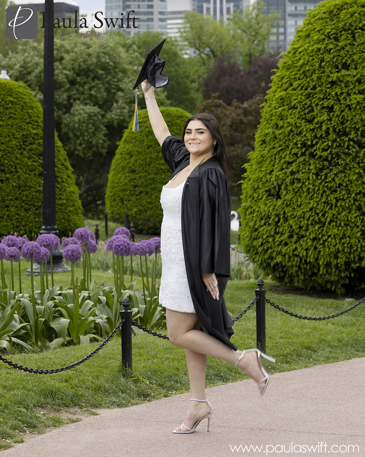 boston cap and gown graduation portrait