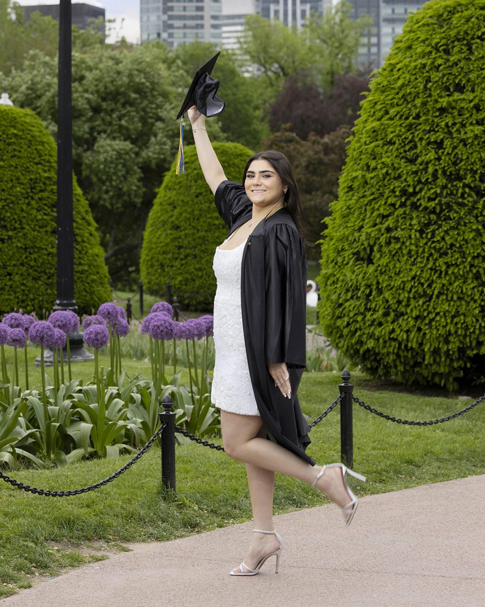 boston college graduate cap toss portrait